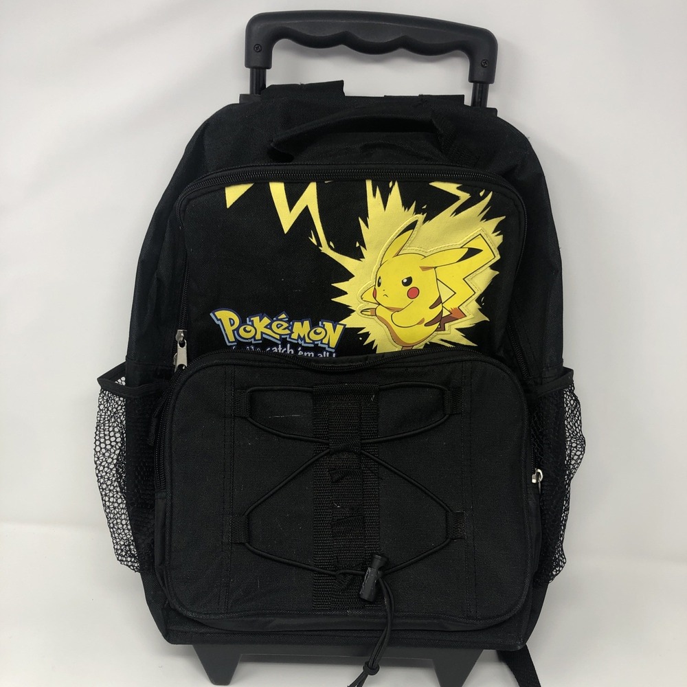 Vtg 2002 Nintendo Pokémon Pikachu Rolling Luggage Backpack Black